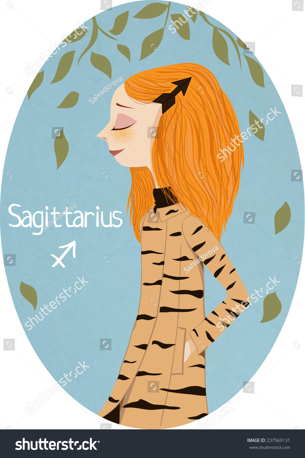 Zodiac Signs Sagittarius Vector Illustration Girl เวกเตอร์สต็อก ปลอด