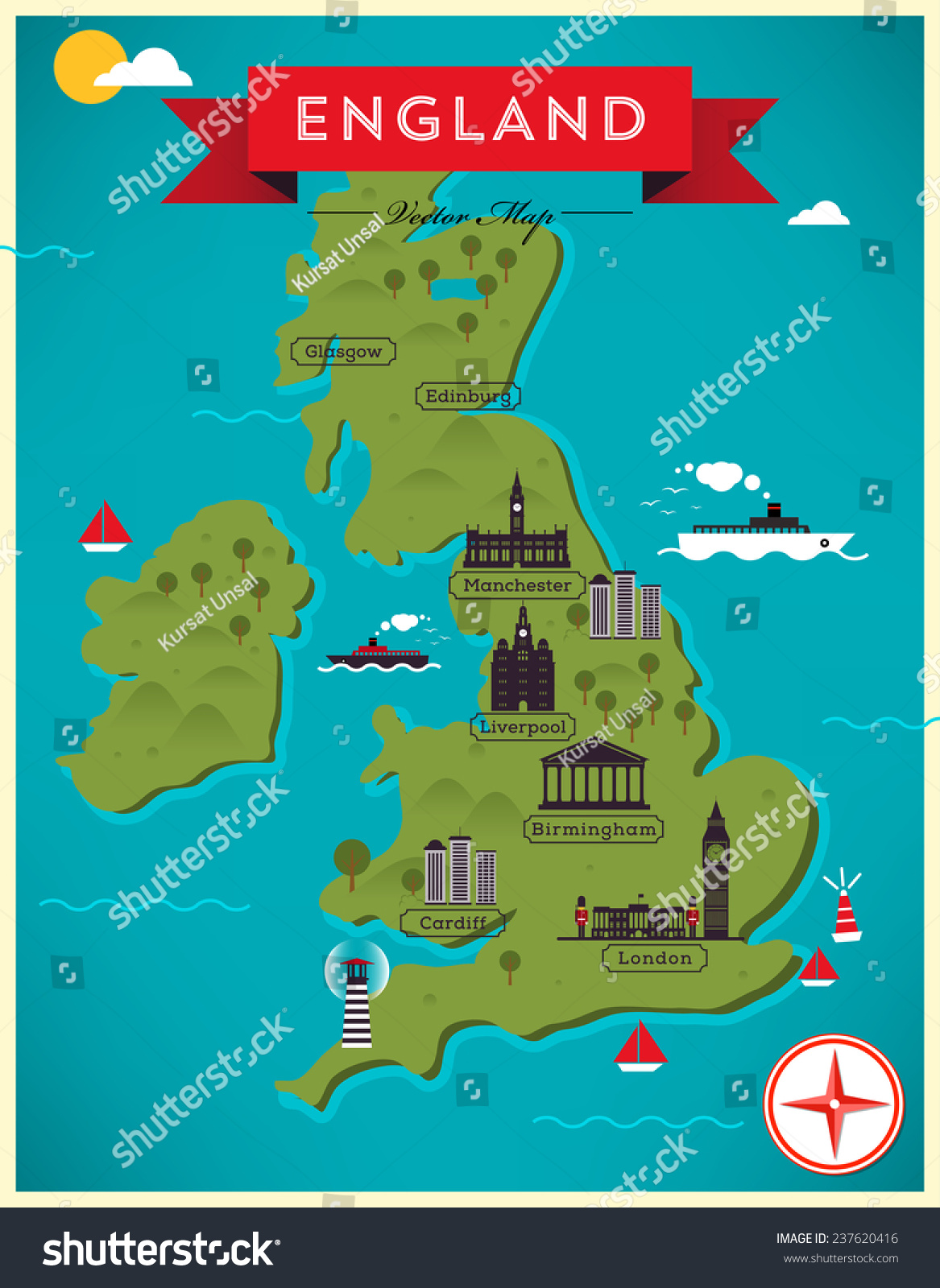 Map England Illustration Stock Vector (Royalty Free) 237620416 ...