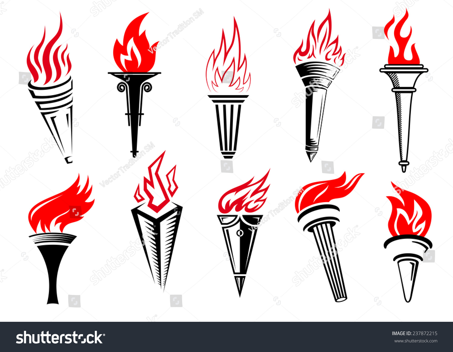 Flaming Torches Icons Set Red Flame Stock Vector (Royalty Free ...