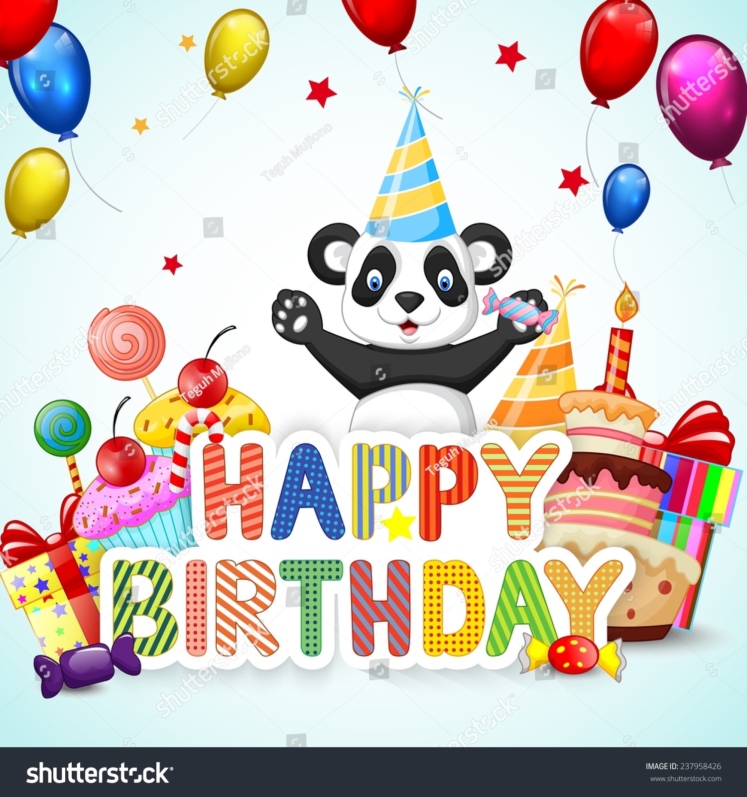 Birthday Background Happy Cartoon Panda Stock Illustration 237958426 ...