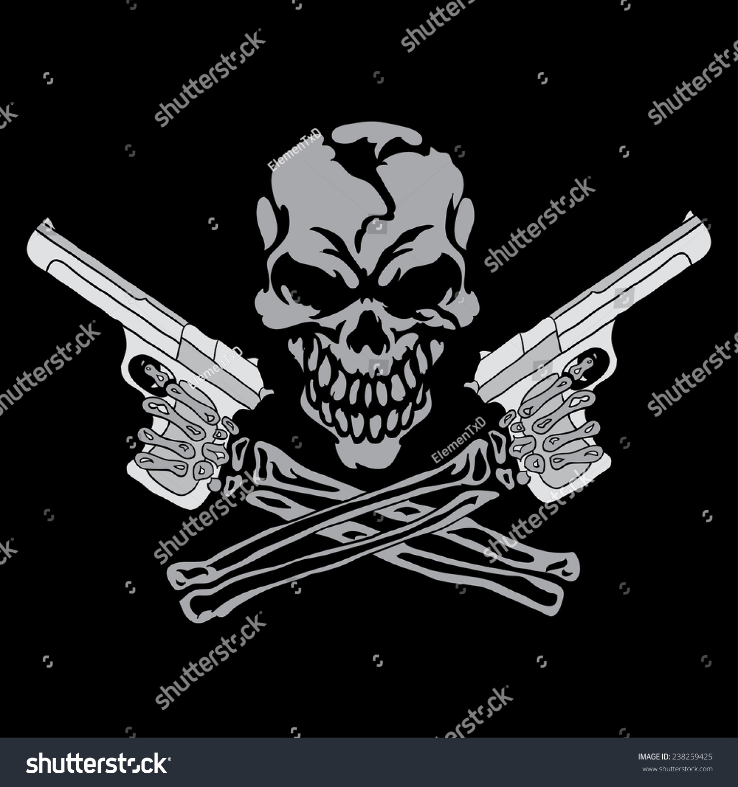 Vector Smiling Skull Guns Tattoo Design Stock Vector (Royalty Free ...