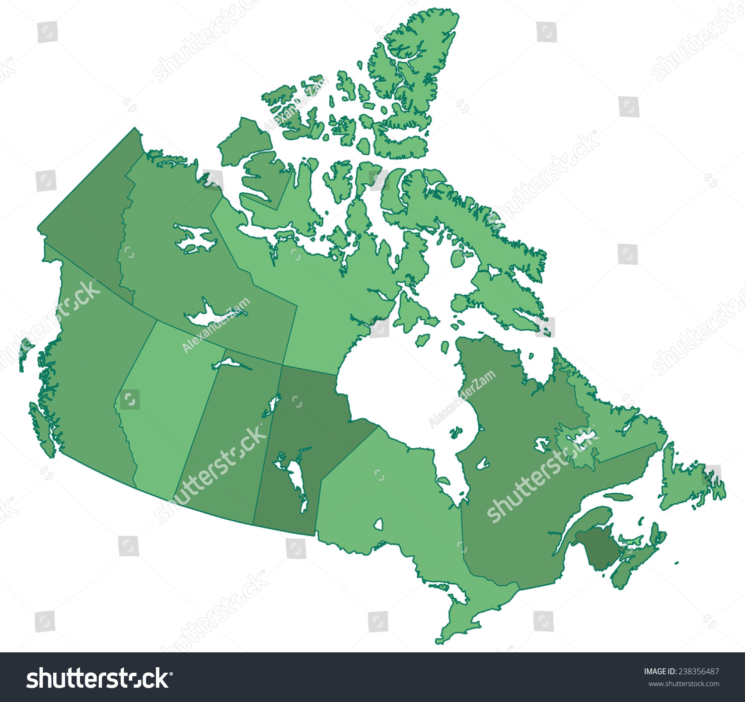 Vektor Stok Silhouette Border Regions Map Canada All (Tanpa Royalti