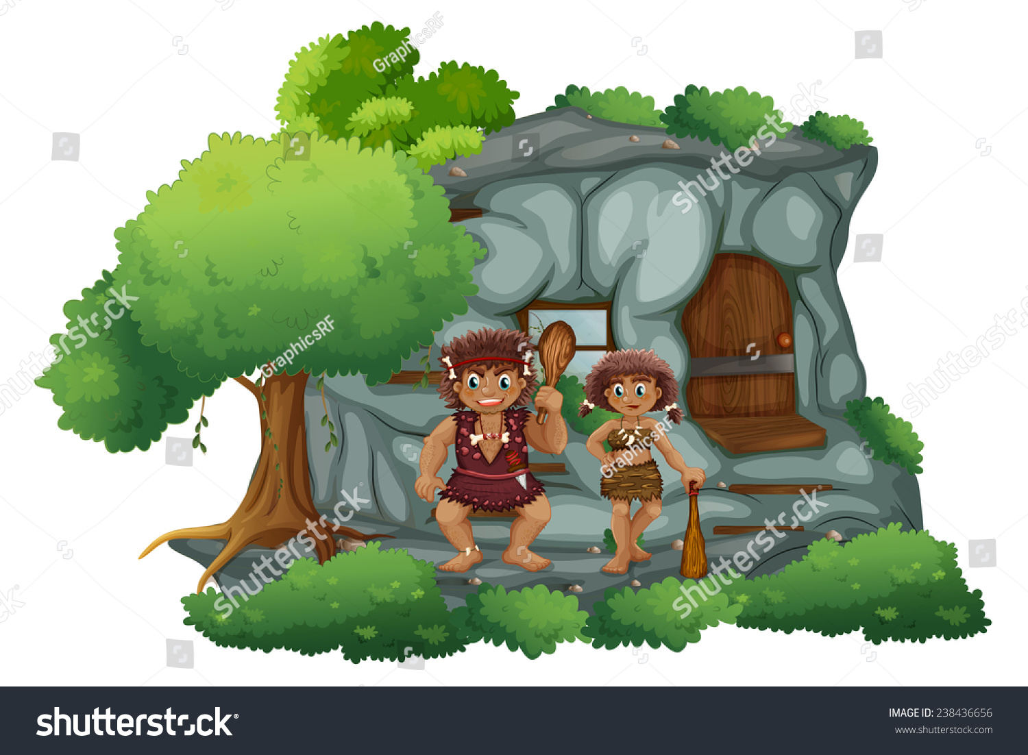 Illustration Male Female Cavemen Stock Vector Royalty Free 238436656