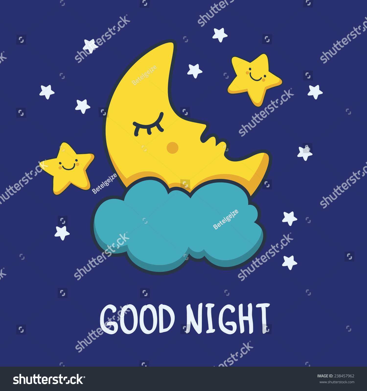 Funny Sketching Sleeping Moon Smiling Stars Stock Vector (Royalty Free ...