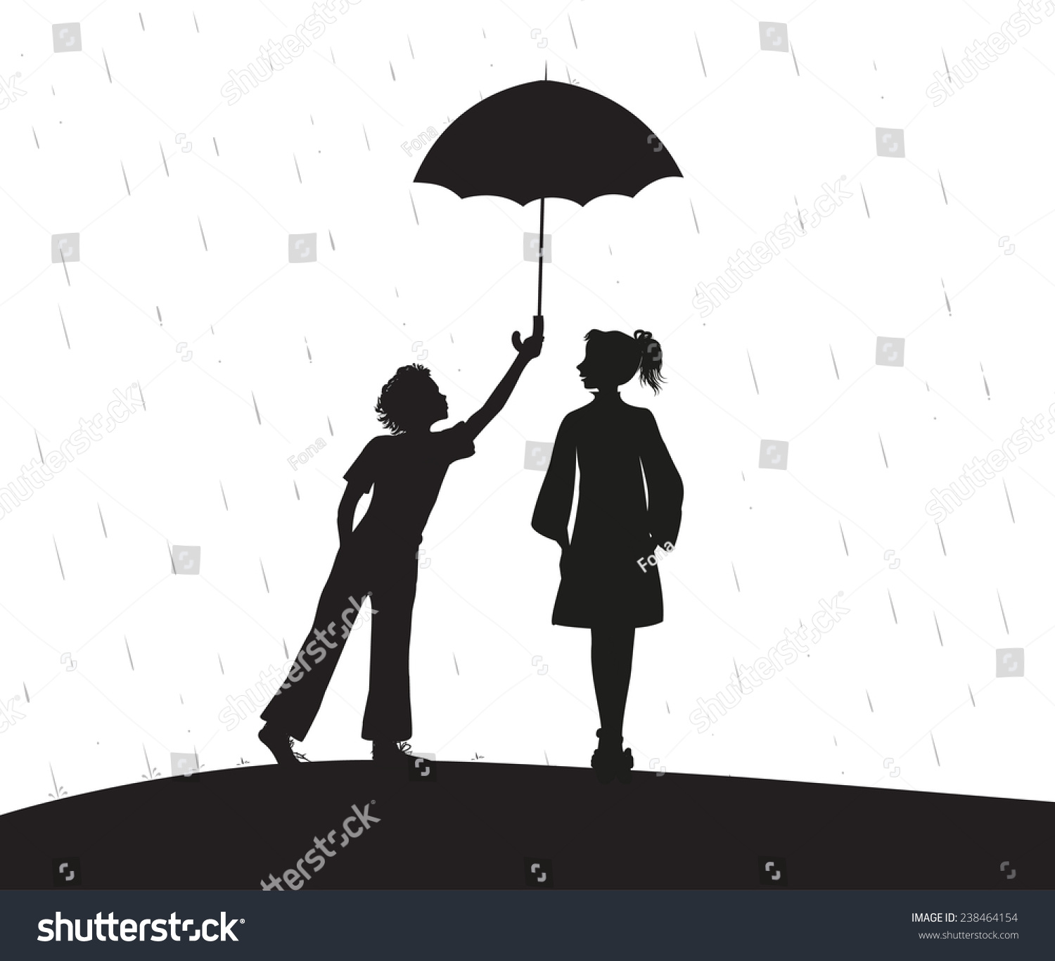 Силуэт мальчика под зонтом
