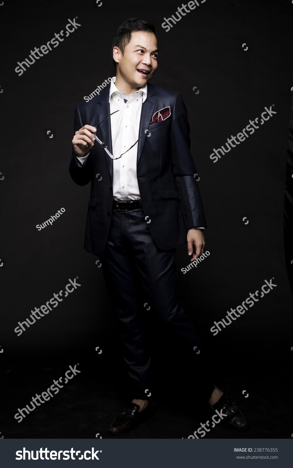 Happy Businessman Wearing Suit Black Background Stock Photo 238776355 ...