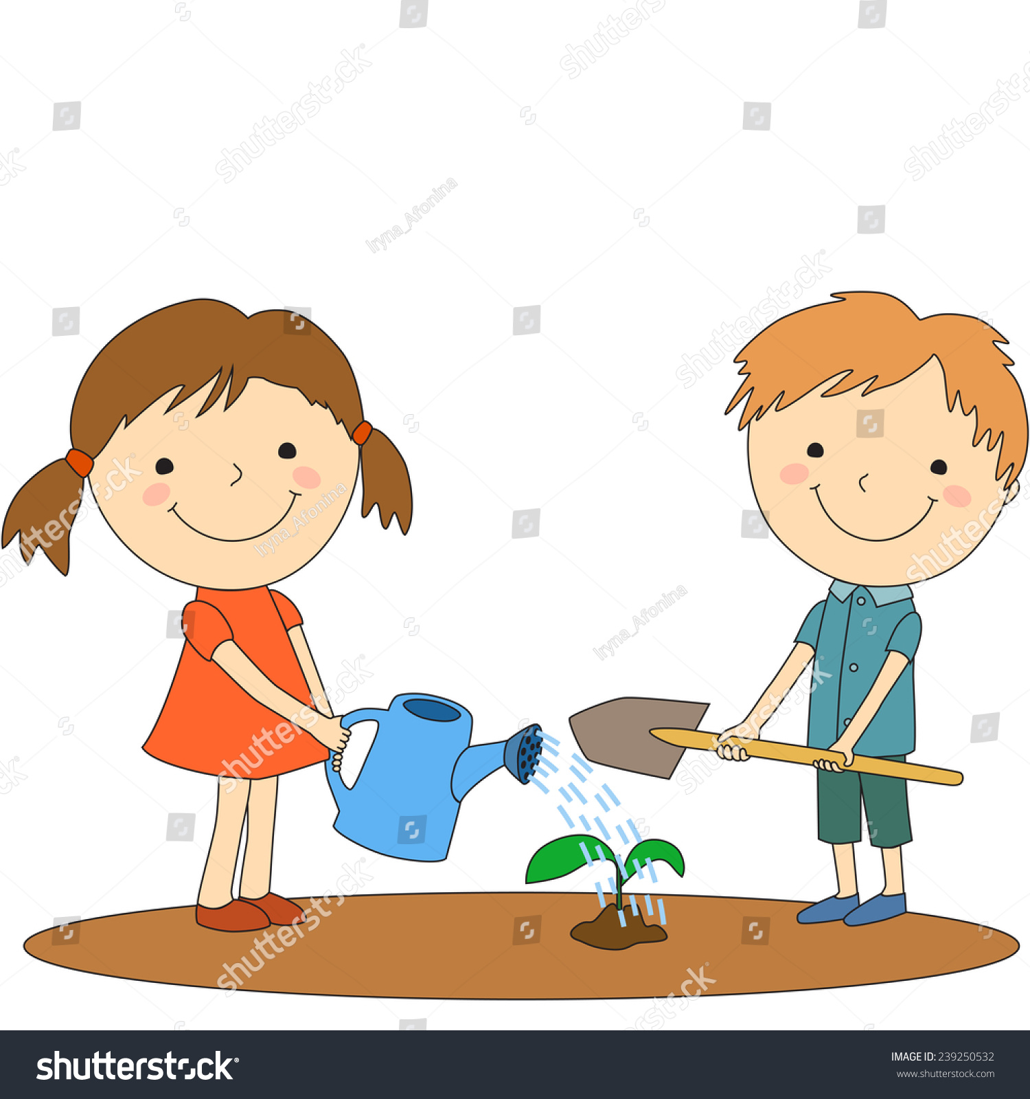 Illustration Cartoon Girl Boy Planting Sprout Stock Vector (Royalty ...