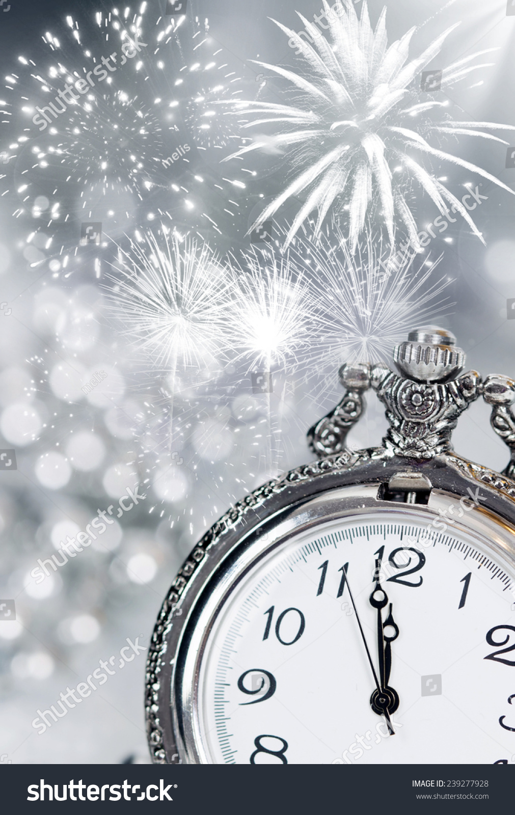 New Years Midnight Old Clock Fireworks Stock Photo Shutterstock