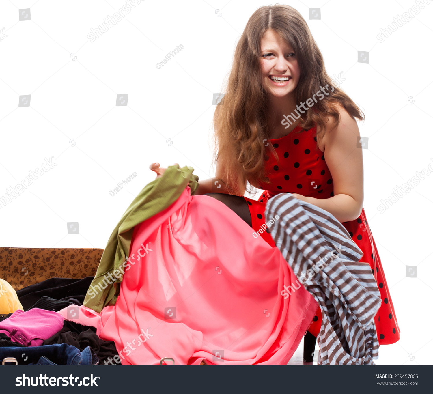 Young Teenage Girl Opened Suitcase Studio Stock Photo 239457865 ...