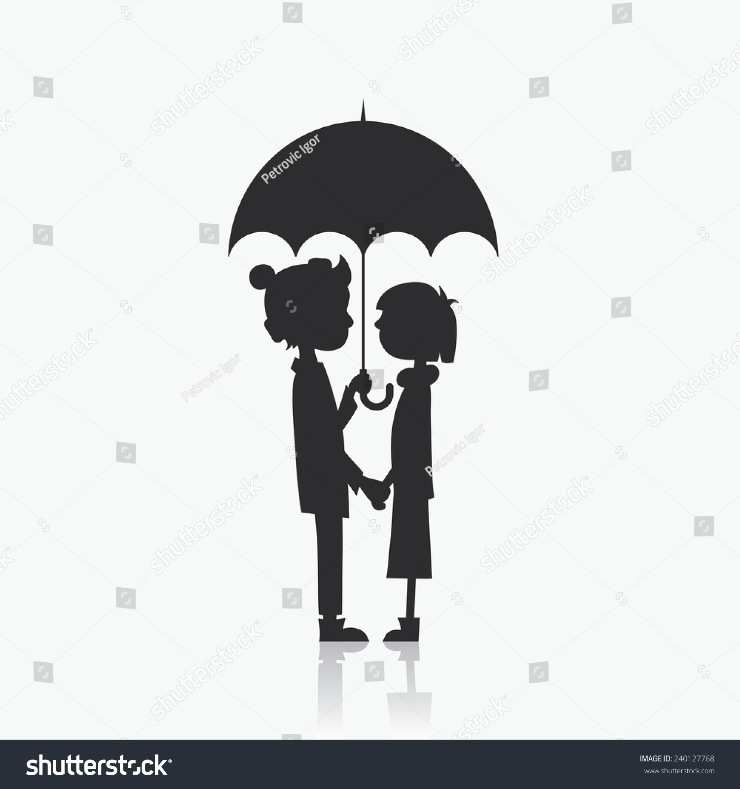 Силуэт мальчика и девочки под зонтом