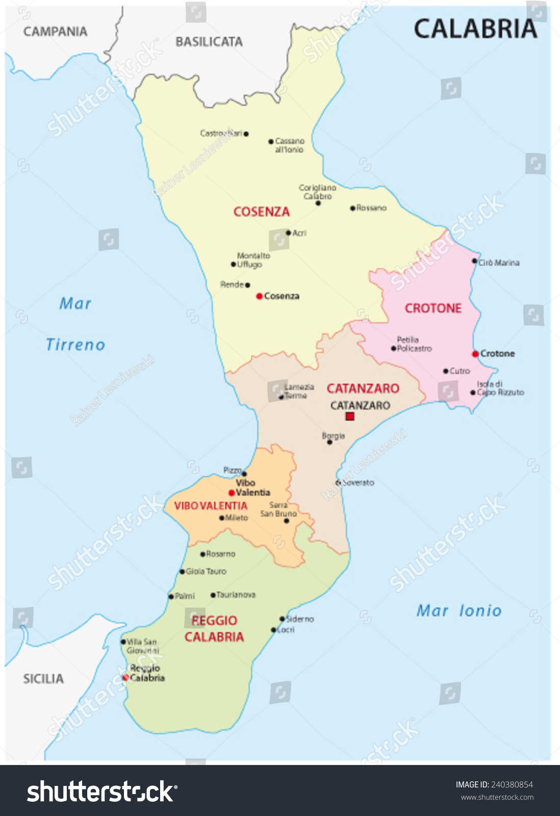 Calabria Administrative Map Stock Vector (Royalty Free) 240380854 ...
