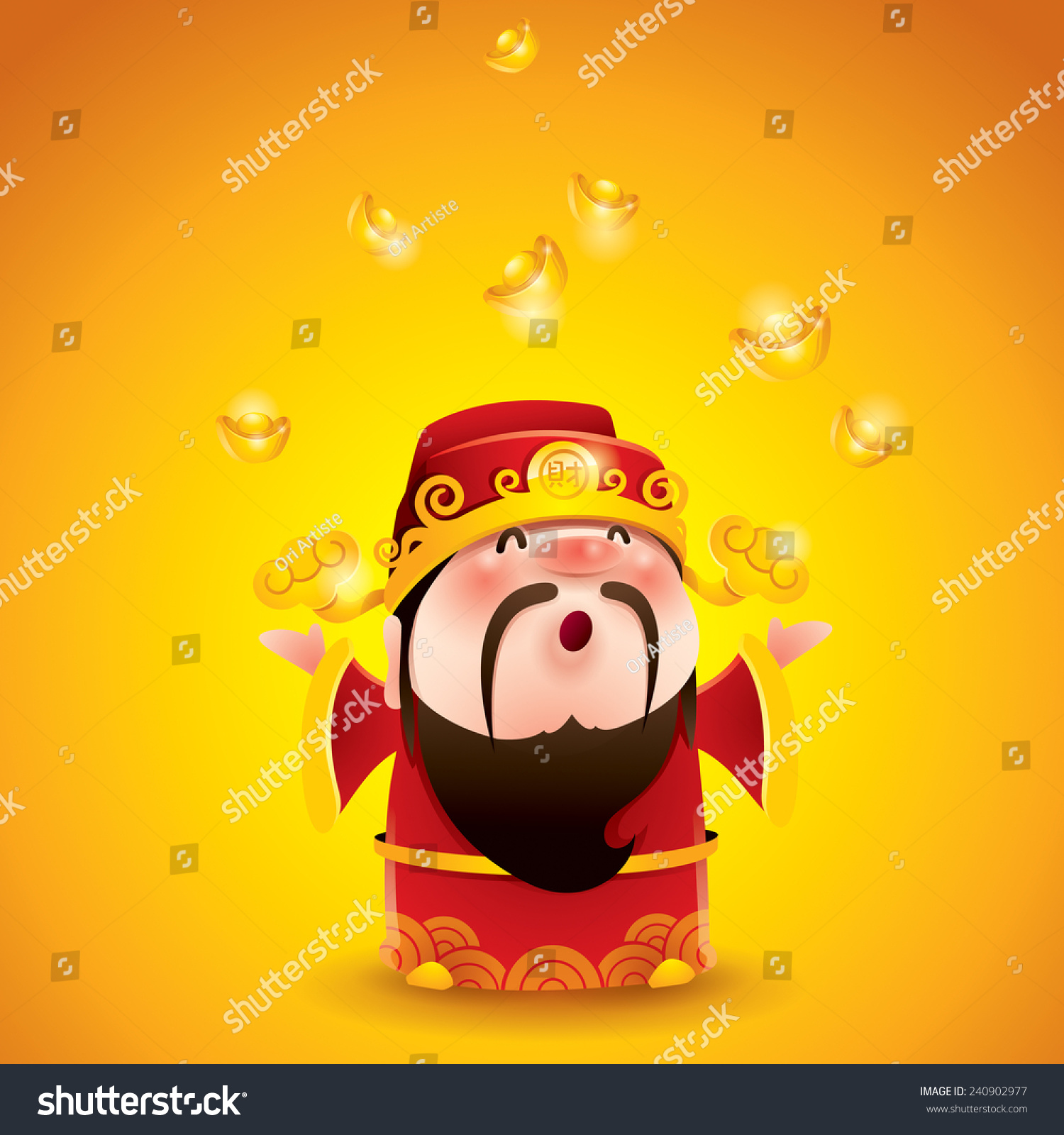 Chinese God Wealth Gold Falling Translation Stock Vector (Royalty Free ...