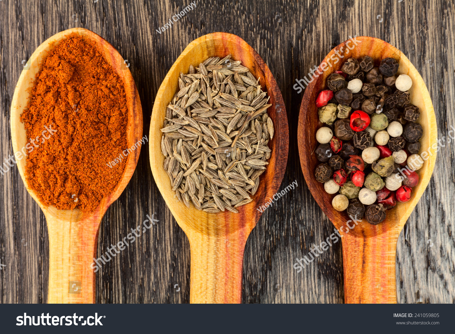 Spices Spoons On Wooden Background Stock Photo 241059805 | Shutterstock