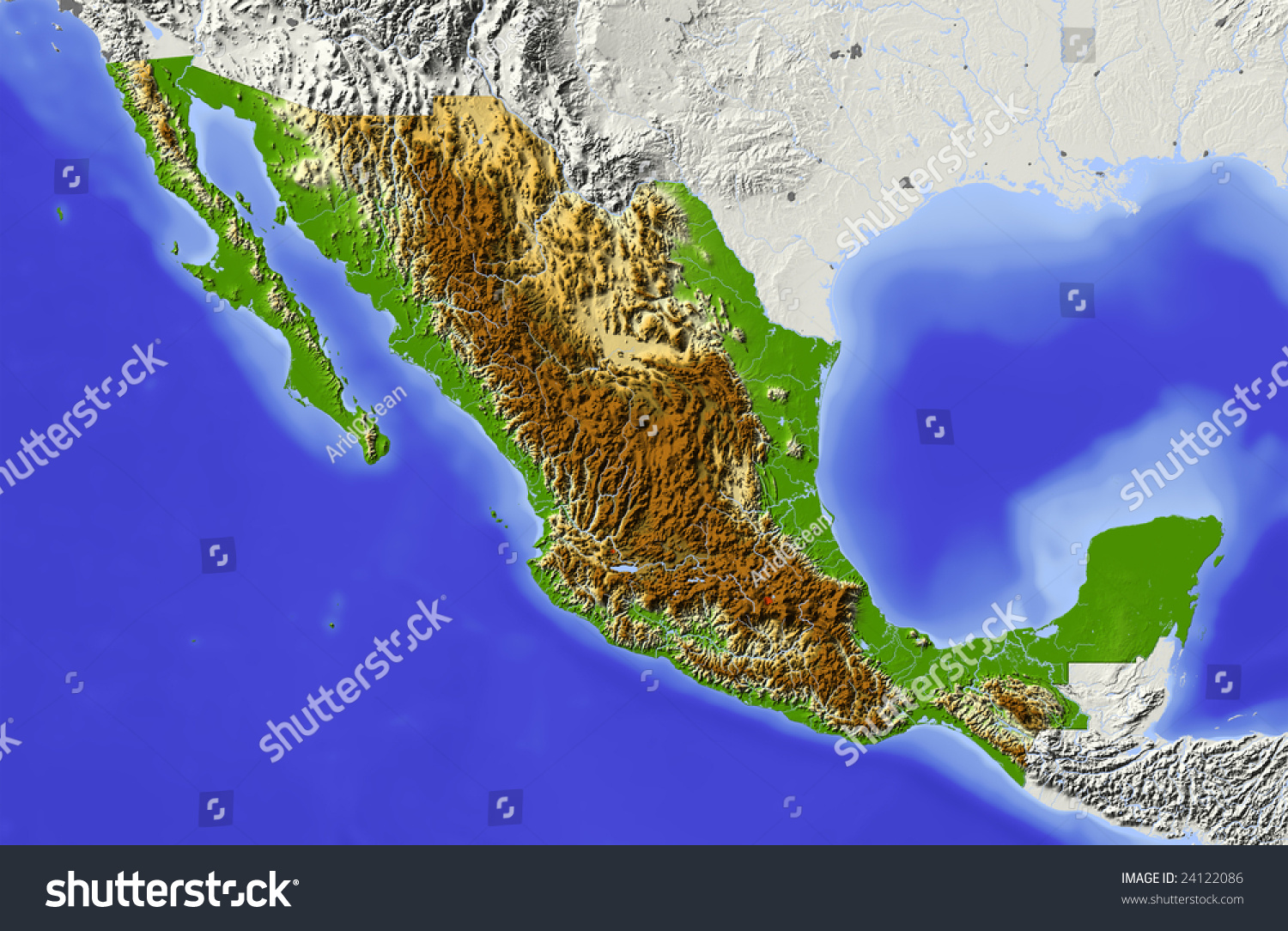 Рельеф Мексики карта