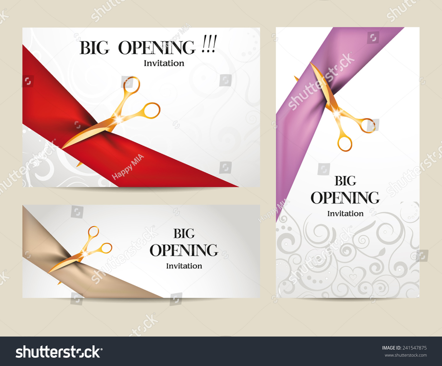 Set Big Opening Invitation Cards Ribbons Stock Vector (Royalty Free) 241547...