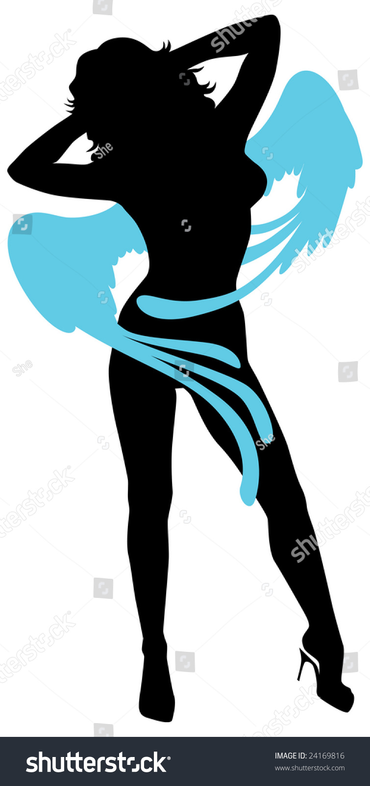 Silhouette Young Slim Woman Angel Wings Stock Vector Royalty Free 24169816 Shutterstock