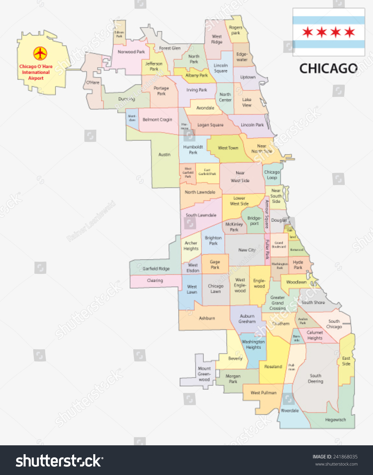 Chicago Neighborhood Map With Streets Chicago Neighborhood Map Flag Stock Vector Royalty Free 241868035 Shutterstock