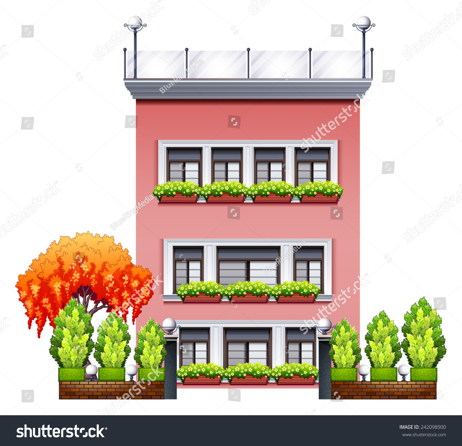 Illustration Beautiful House Front Yard Stock Vector (Royalty Free ...