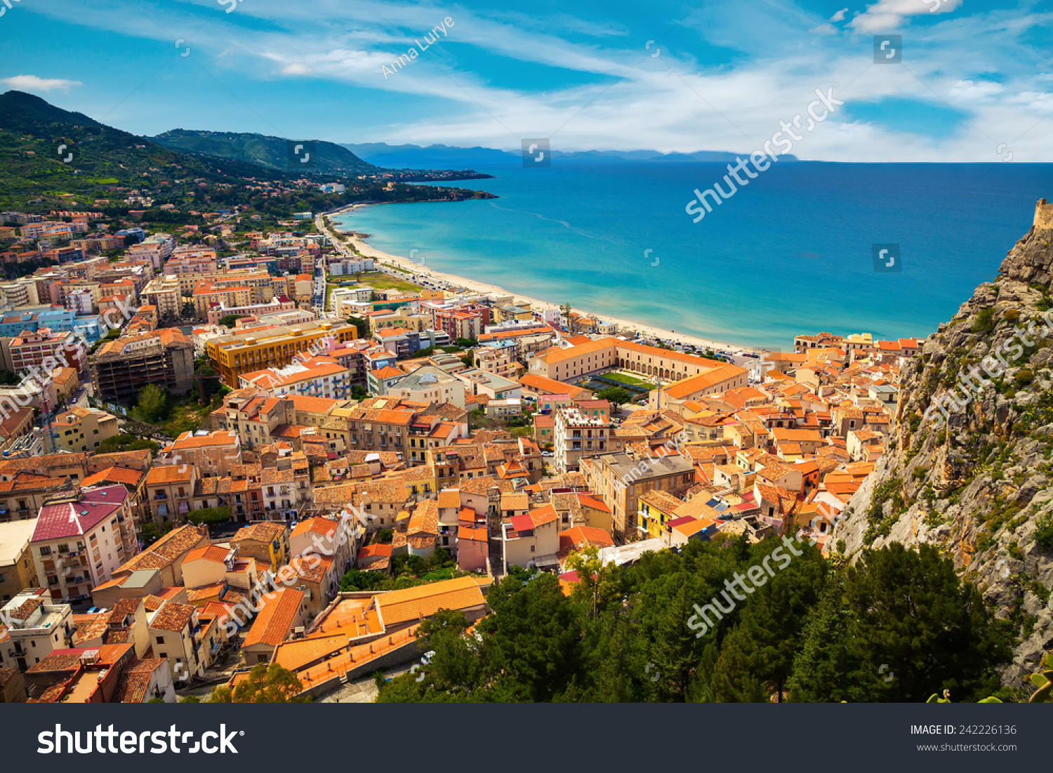 Aerial View Town Cefalu Above Sicily Stock Photo 242226136 Shutterstock   Stock Photo Aerial View Of Town Cefalu From Above Sicily Italy 242226136 