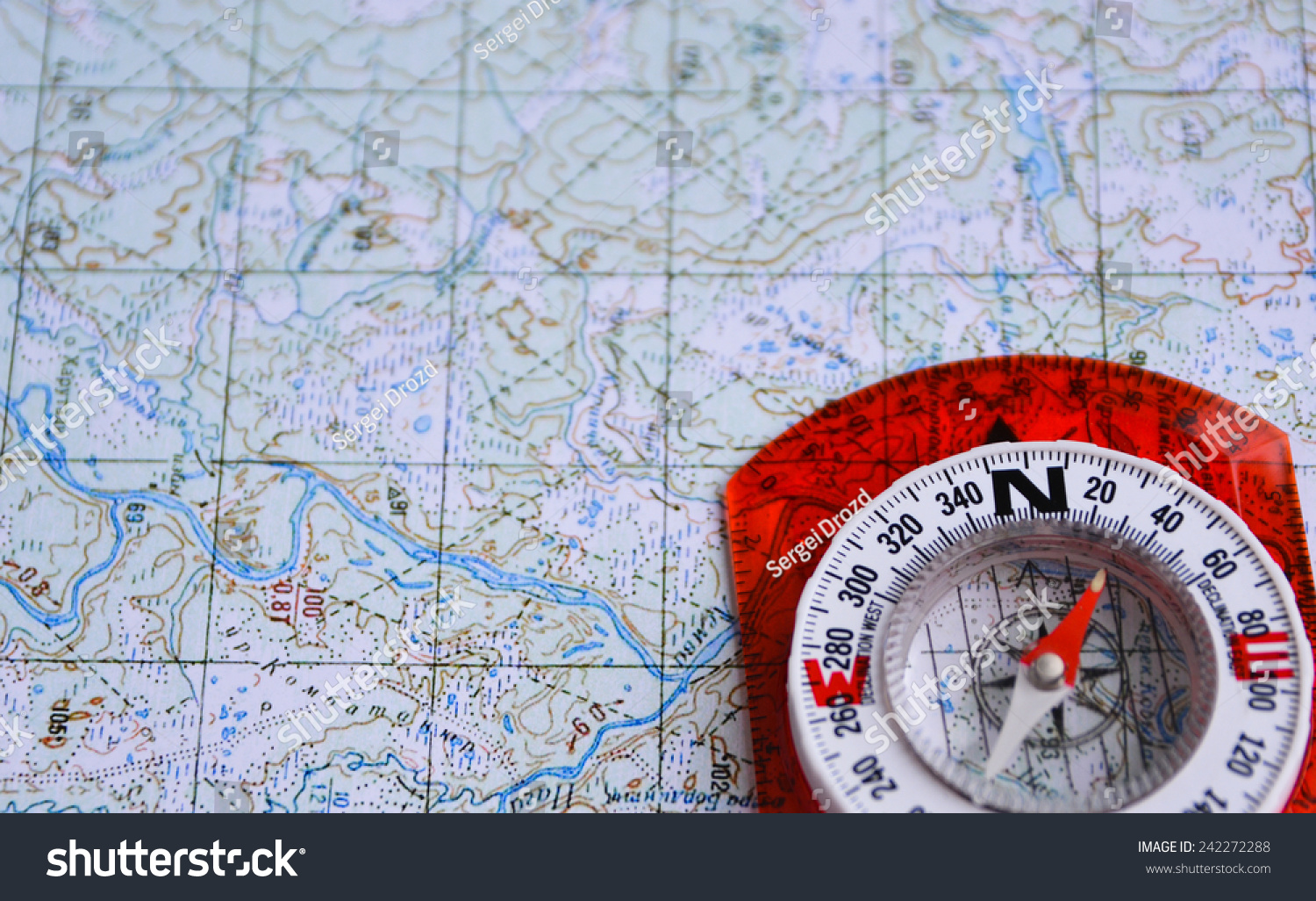 Magnetic Compass Located On Topographic Map Stock Photo 242272288 ...