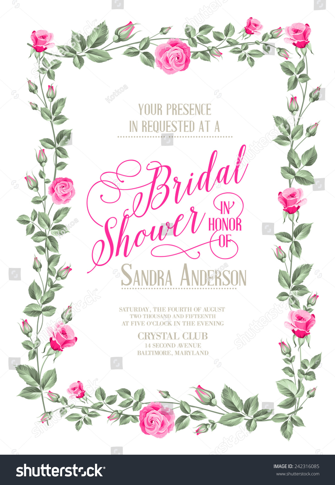 Bridal Shower Invitation Flowers Over White Stock Vector (Royalty Free ...