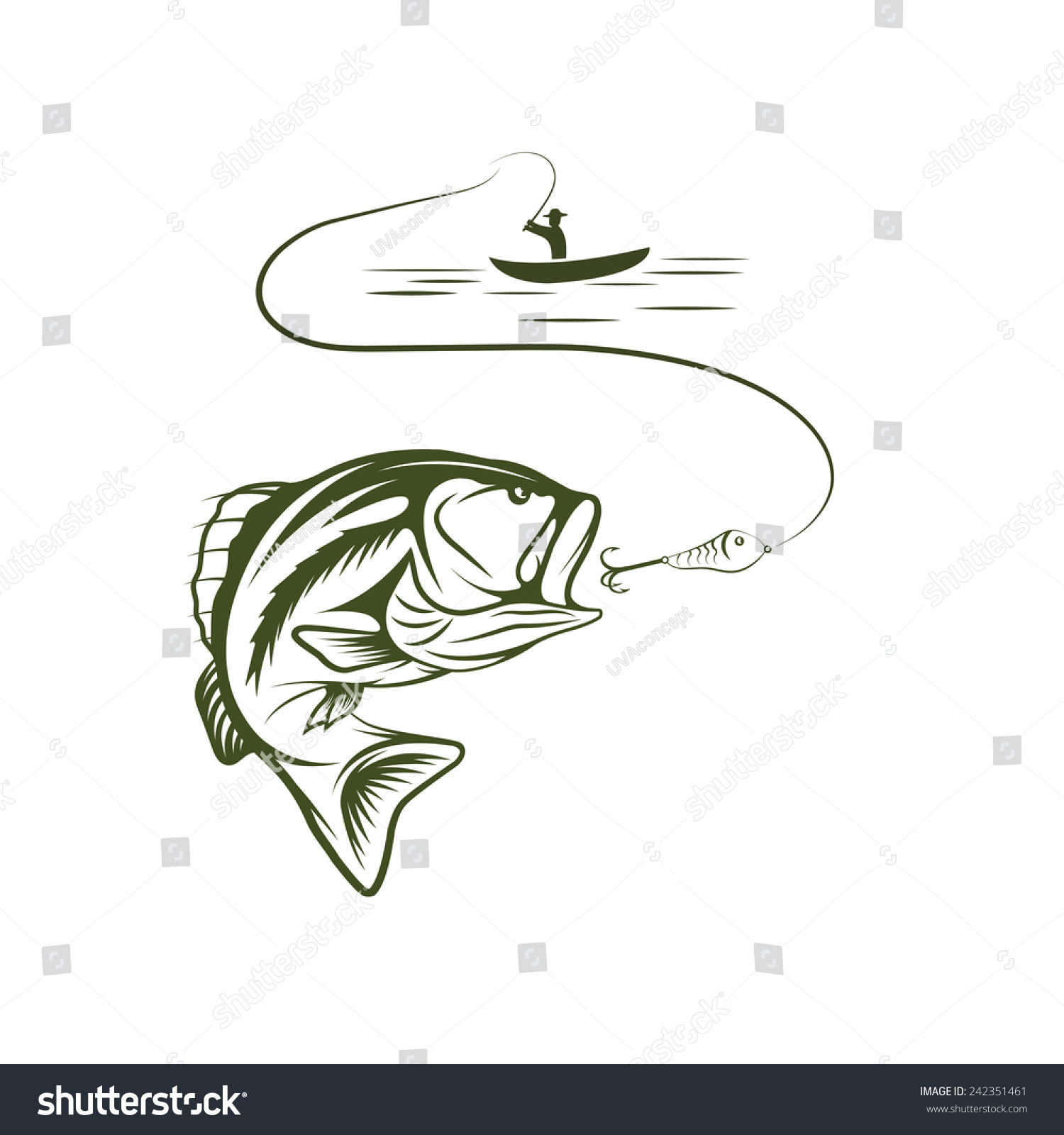 Illustration Fisherman Boat Big Mouth Bass Stock Vector (Royalty Free ...