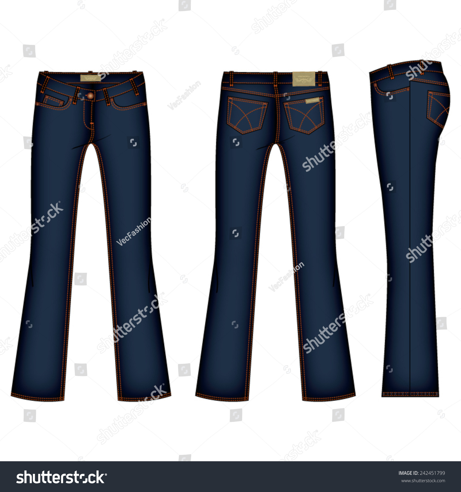 Women Bootleg Denim Jean Vector Template Stock Vector (Royalty Free ...