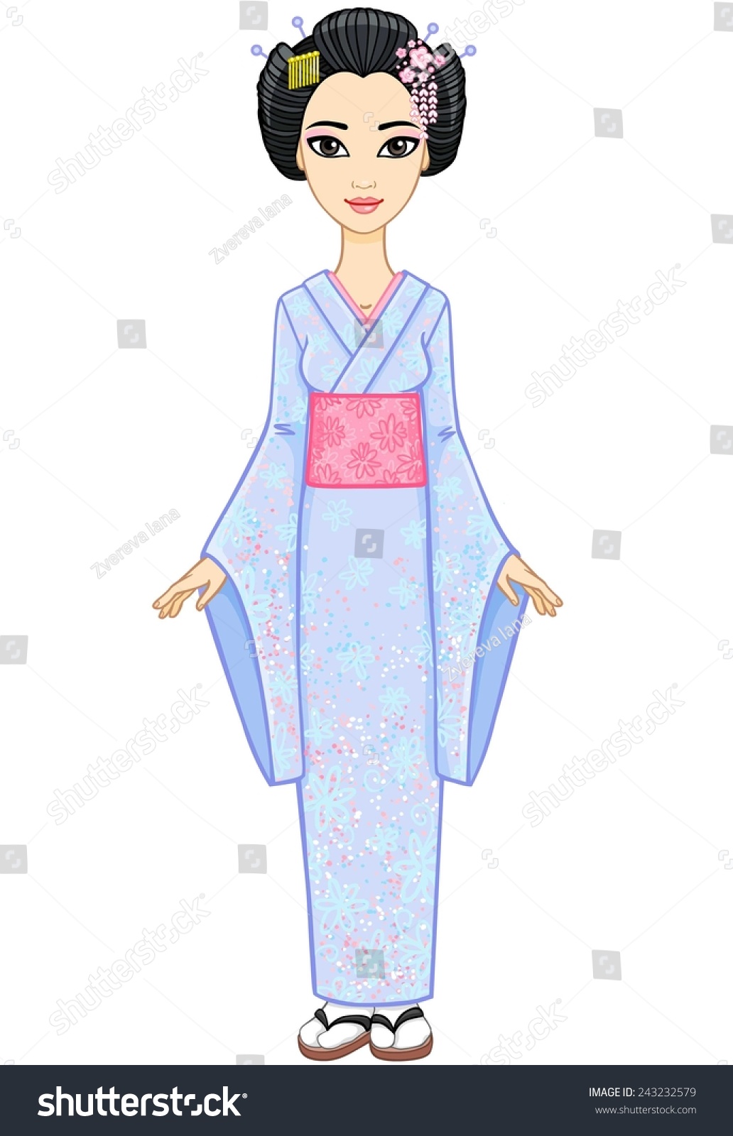 Японка в кимоно поэтапное рисование