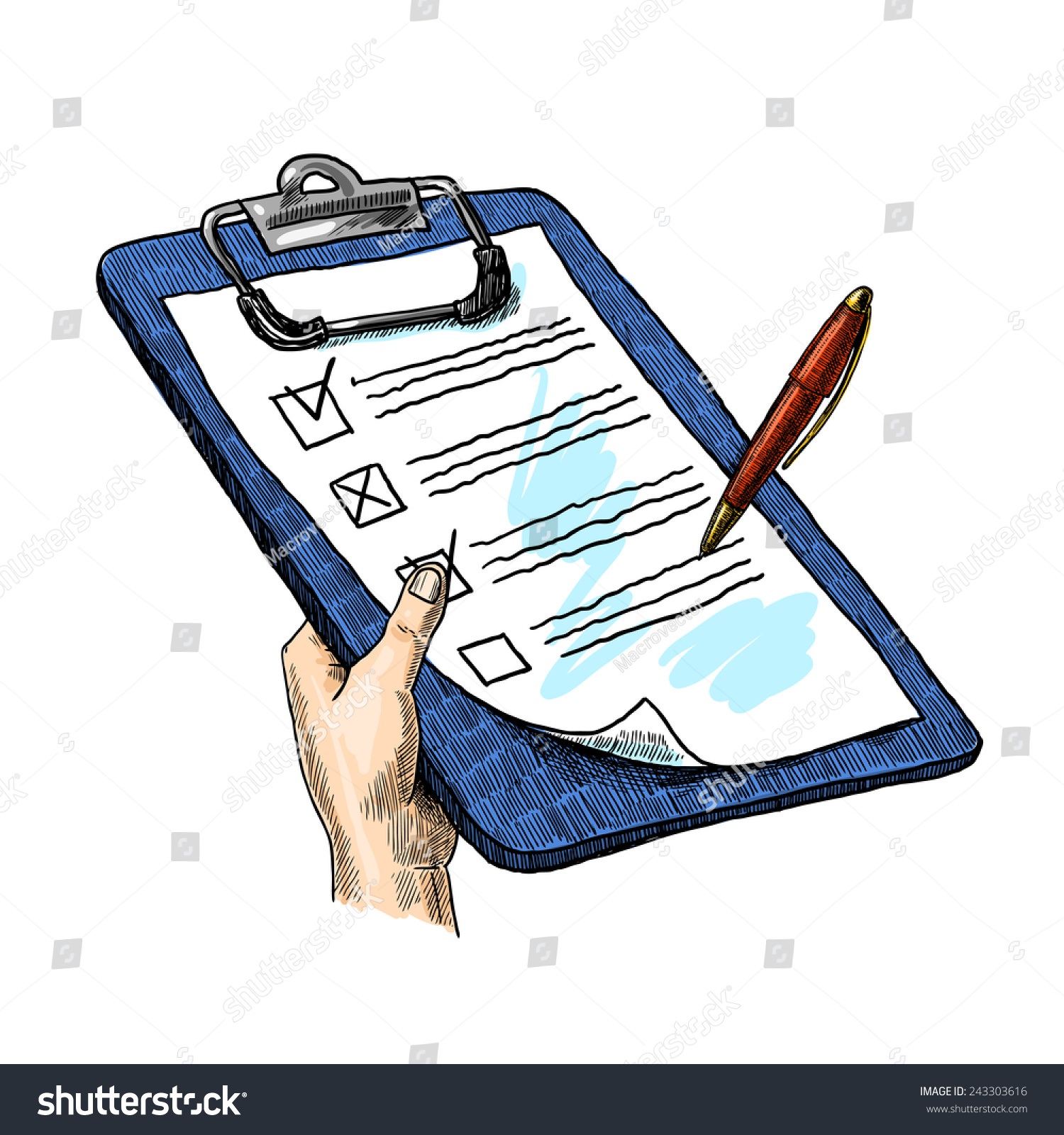 Sketch Hand Clipboard Checklist Pen Isolated Stock Vector (Royalty Free ...