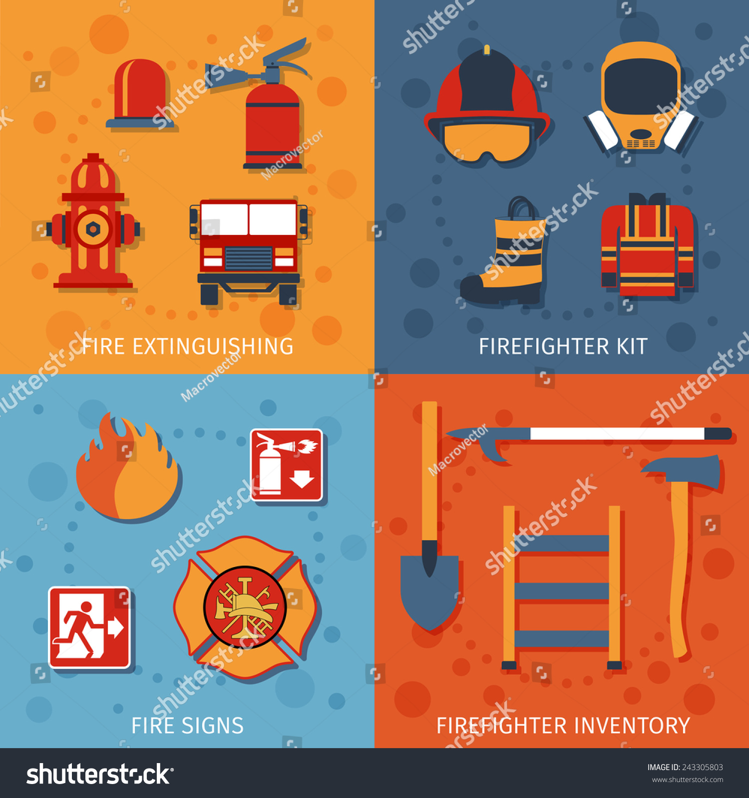 Firefighter Design Concept Set Fire Extinguishing Stock Vector (Royalty ...