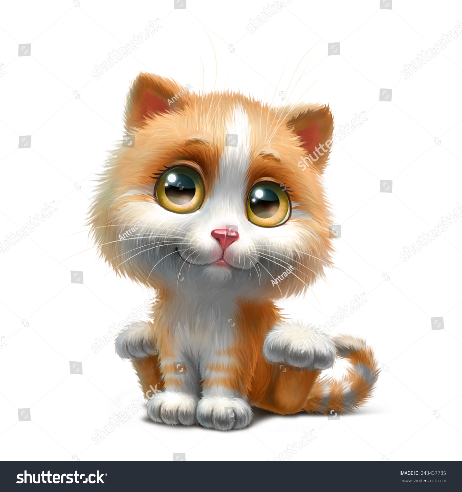 Мультяшный котик рыжий серый