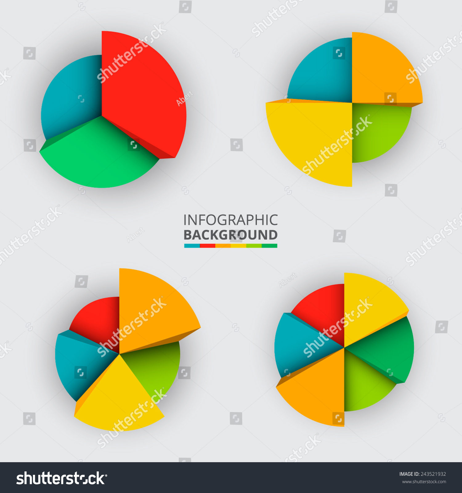 Segmented Multicolored Pie Charts Set Three Stock Vector (Royalty Free