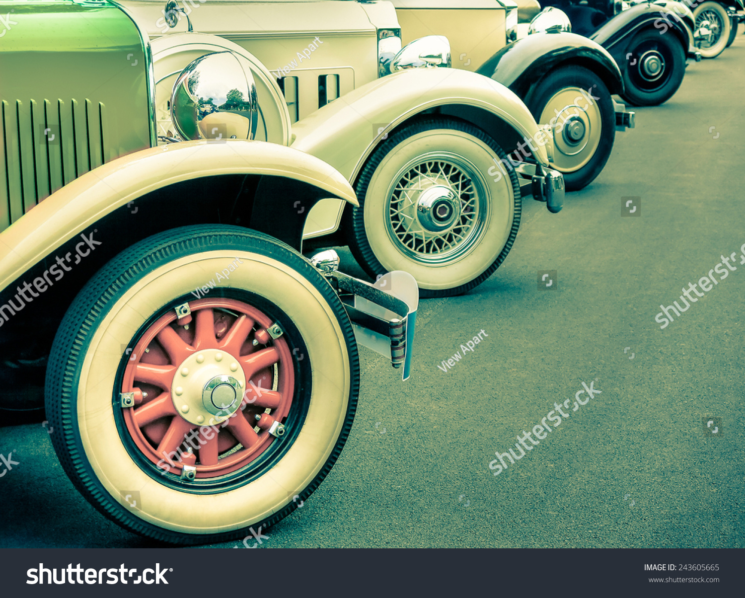 Composition Vintage Car Wheels Concept Retro Stock Photo 243605665