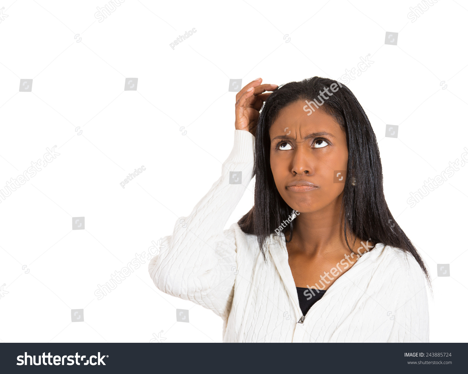 Closeup Portrait Young Woman Scratching Head Stock Photo 243885724 ...