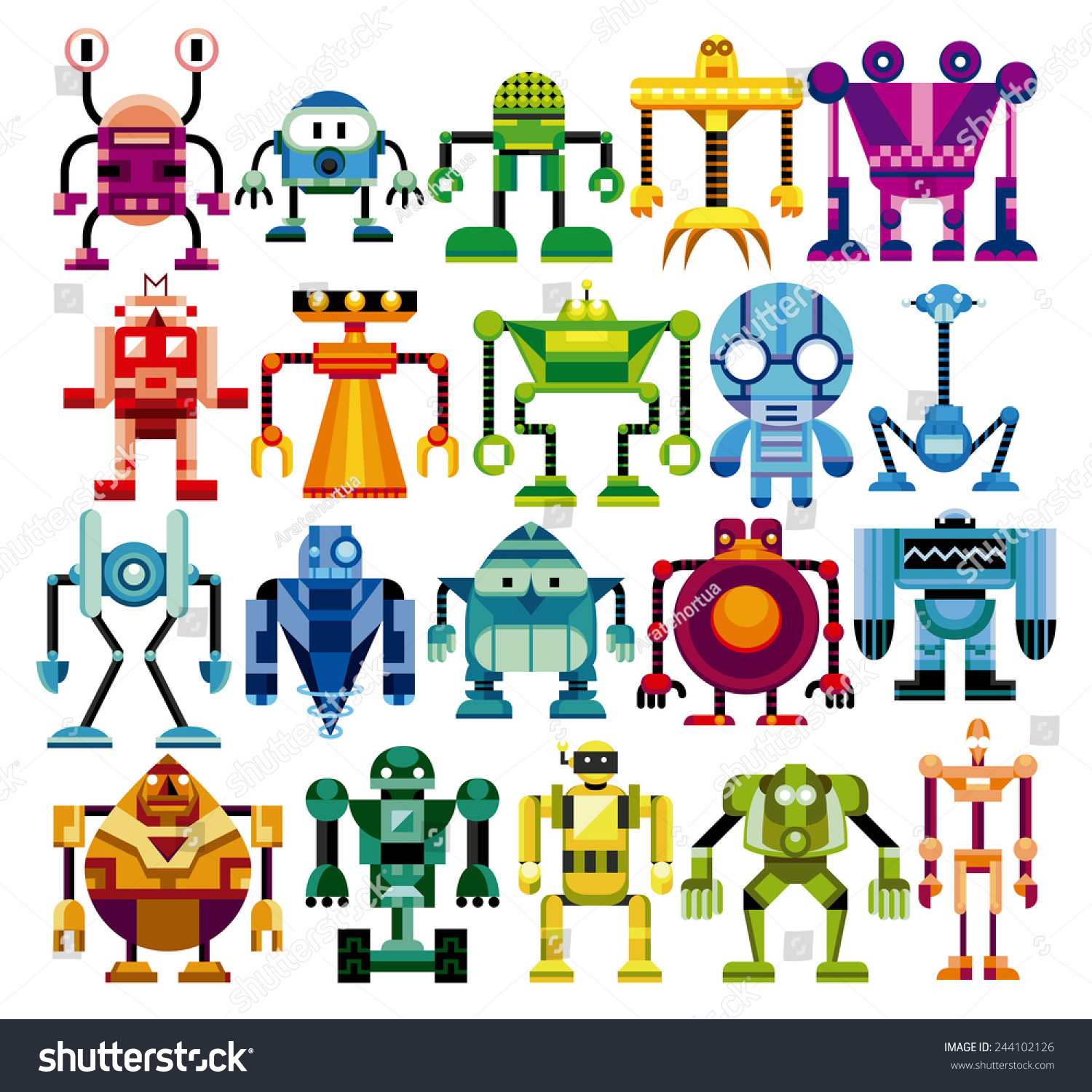 Vector Set Different Cartoon Robots Isolated Stock Vector (Royalty Free ...