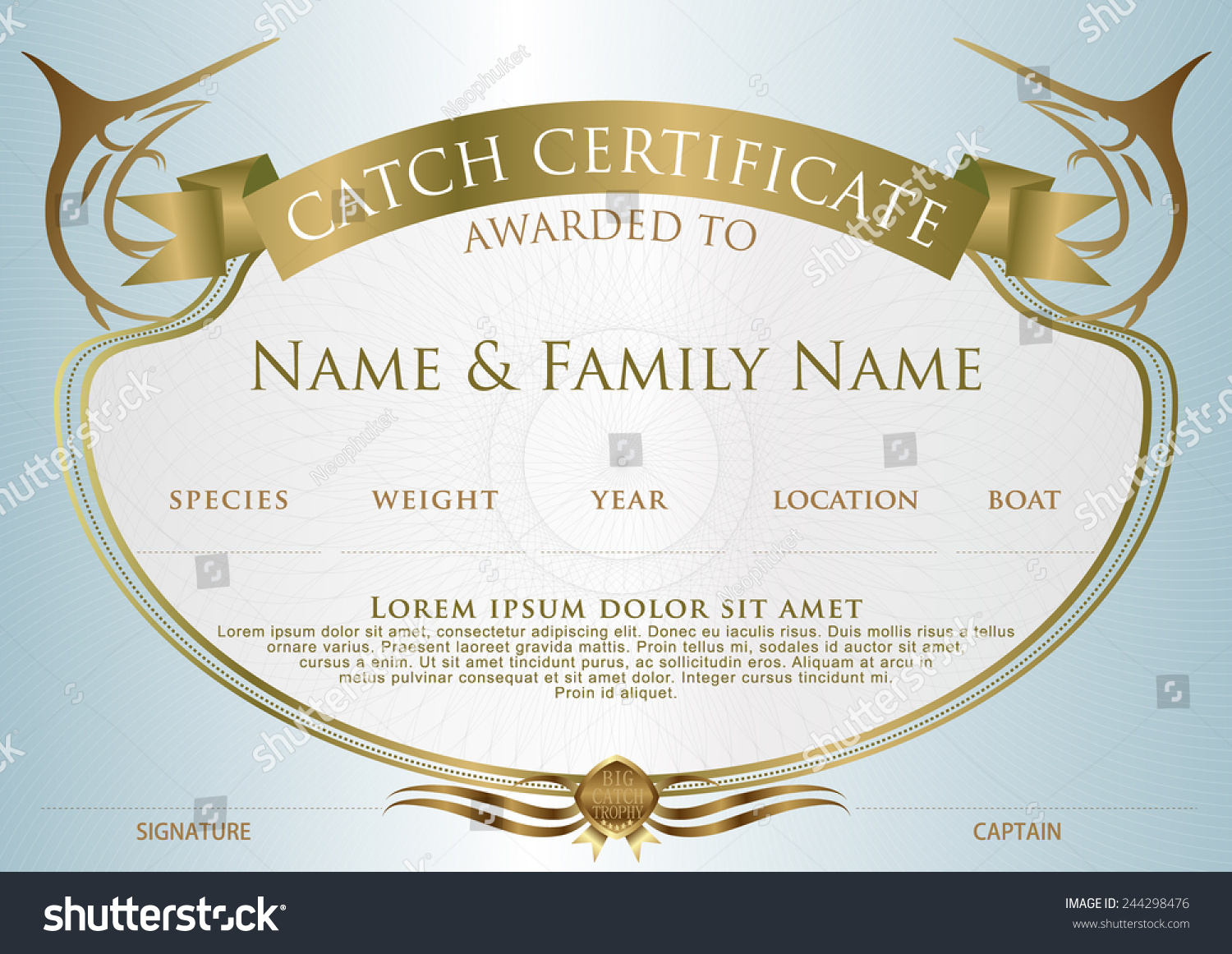 Catch Certificate Angler Vector Illustration Stock Vector (Royalty Free ...