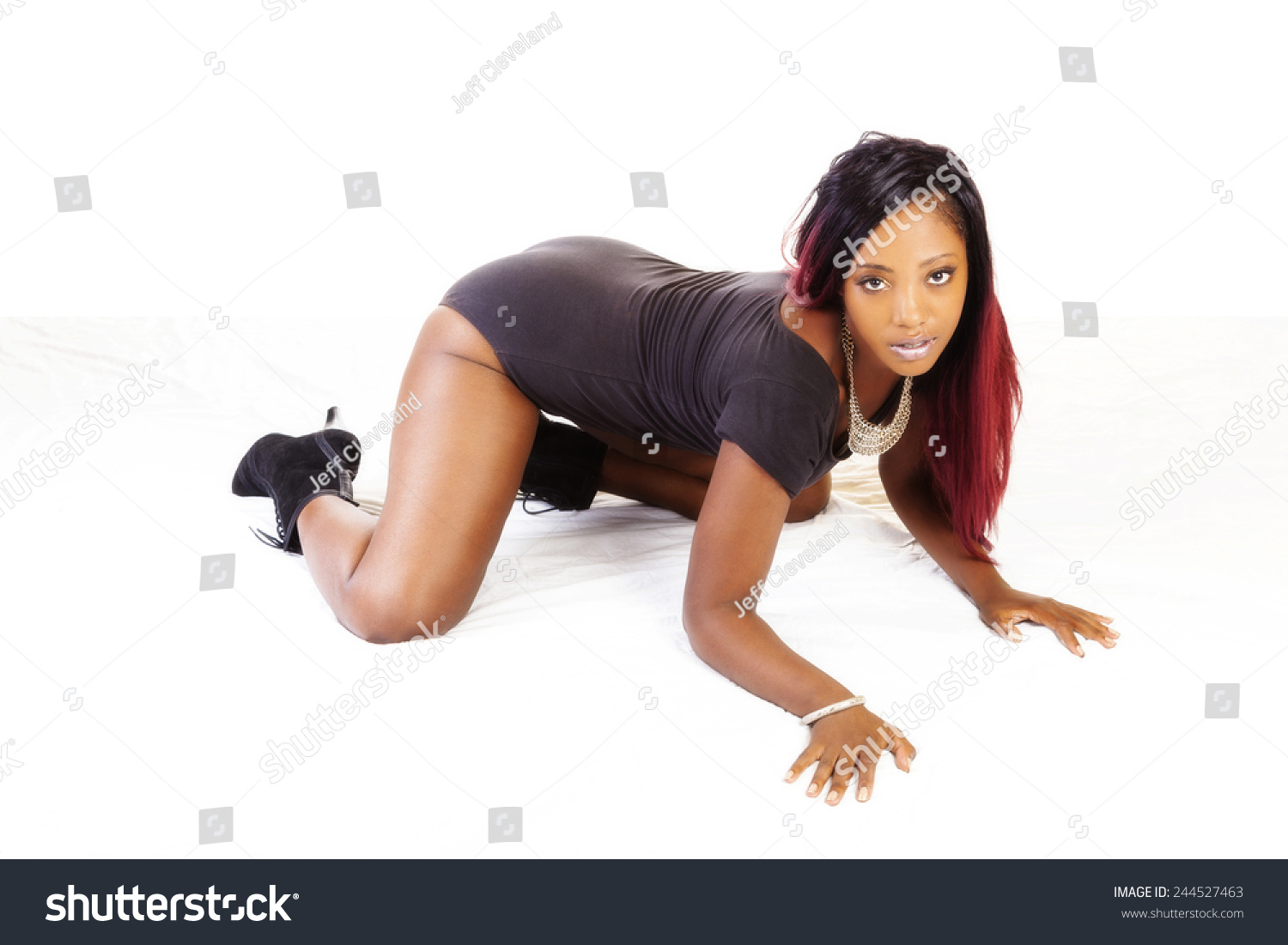 Young Attractive Black Woman Hands Knees Stock Photo 244527463 Shutterstock...