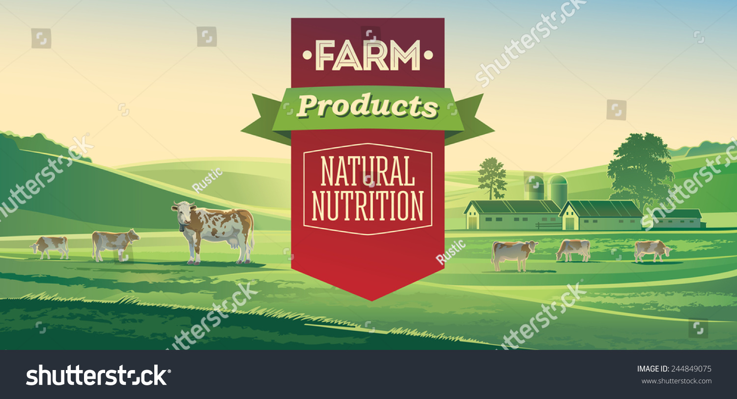 Rural Landscape Cows Lettering Design Elements Stock Vector (Royalty ...