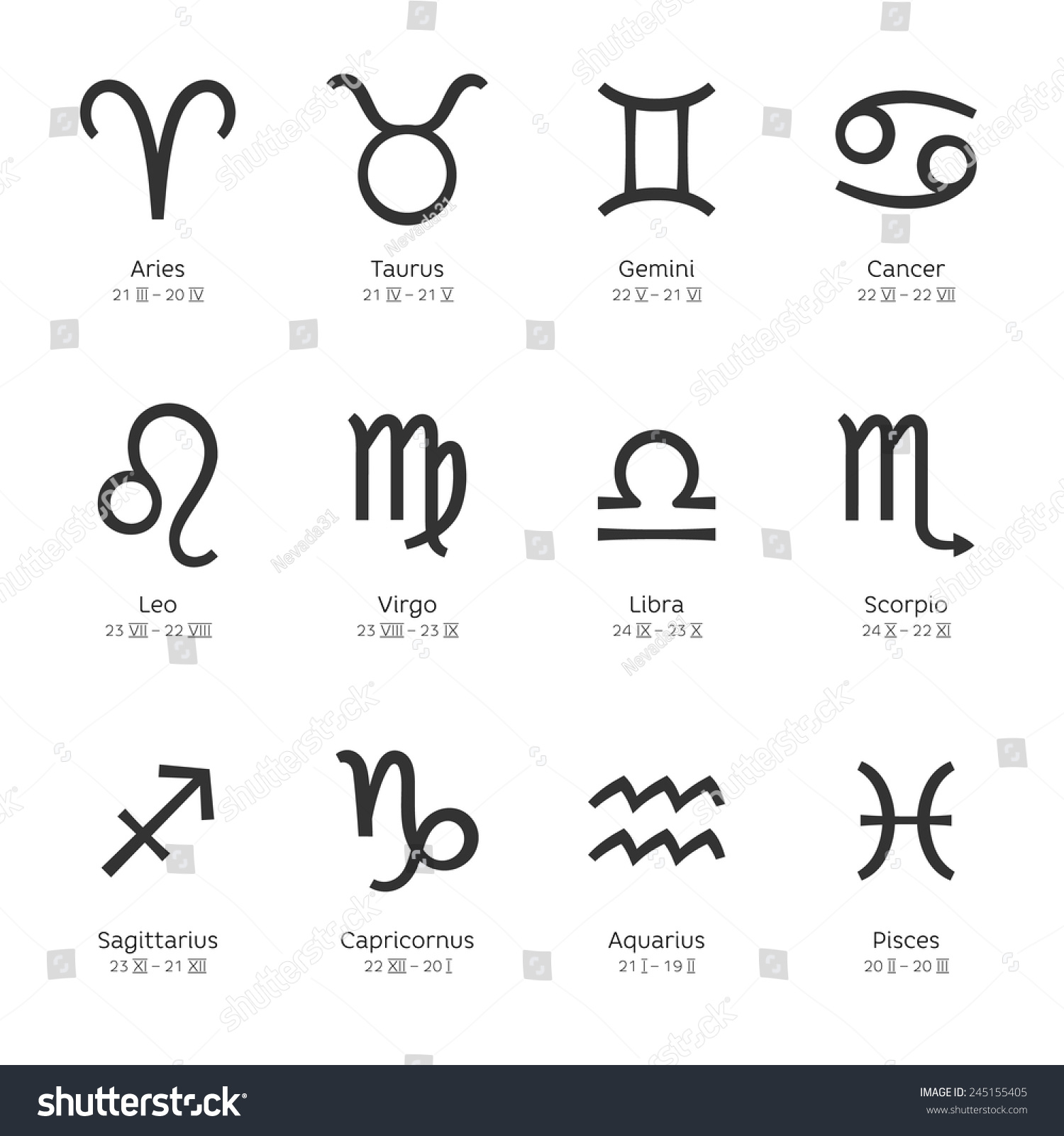 Zodiac Signs Set Simple Zodiac Icons Stock Vector (Royalty Free ...