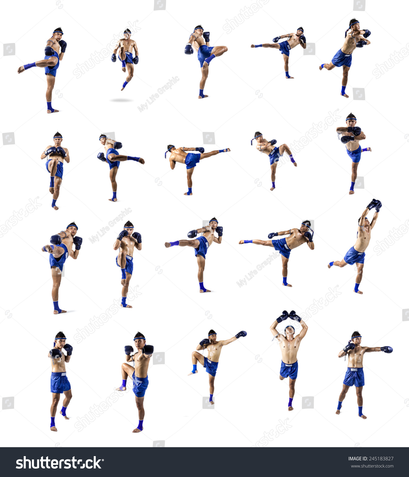 Set Thai Boxer Thai Boxing Action Stock Photo 245183827 Shutterstock