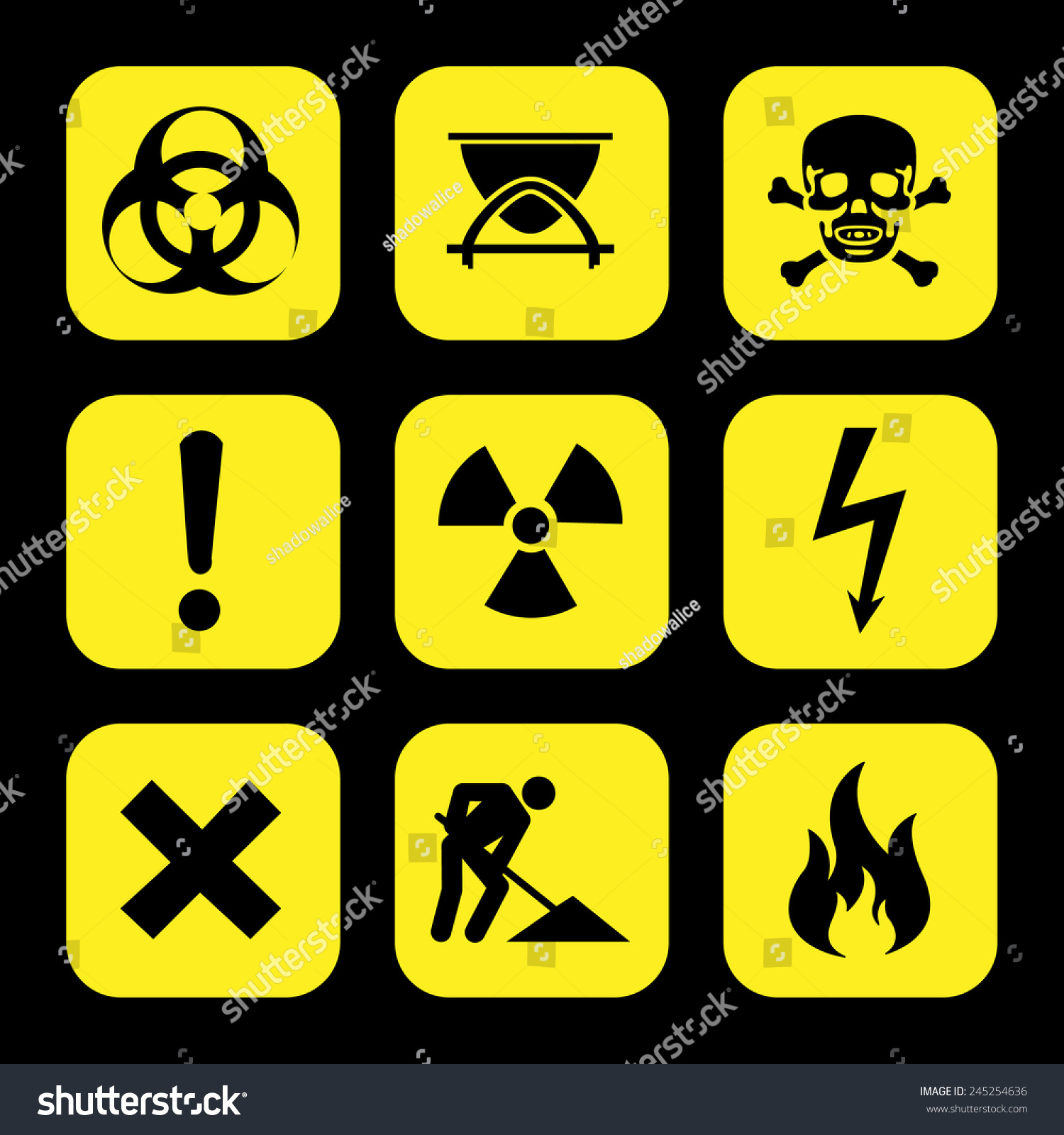 Symbols Warning Hazard Icons Set Great Stock Vector (Royalty Free ...