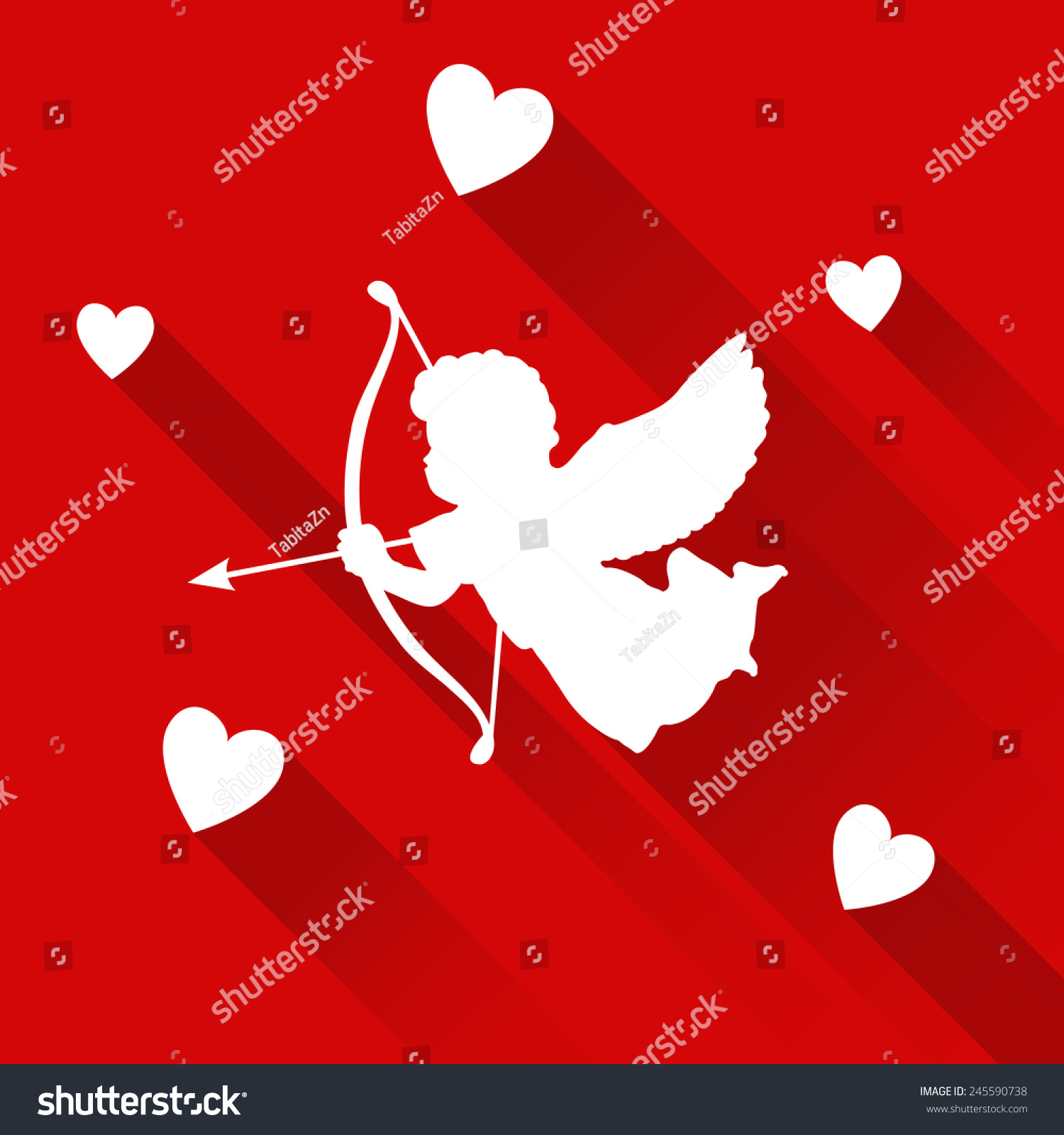 Cute Valentine Card Silhouette Angel Cupid Stock Vector (Royalty Free ...