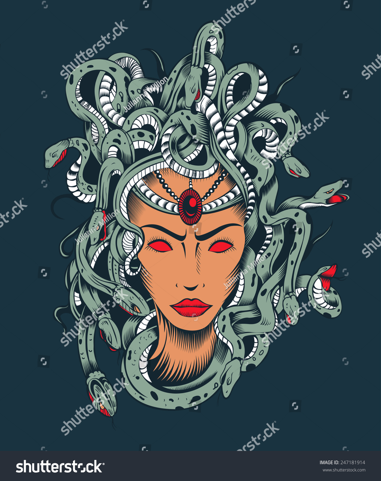 Illustration Medusa Gorgon Head Poison Snakes Stock Vector (Royalty ...