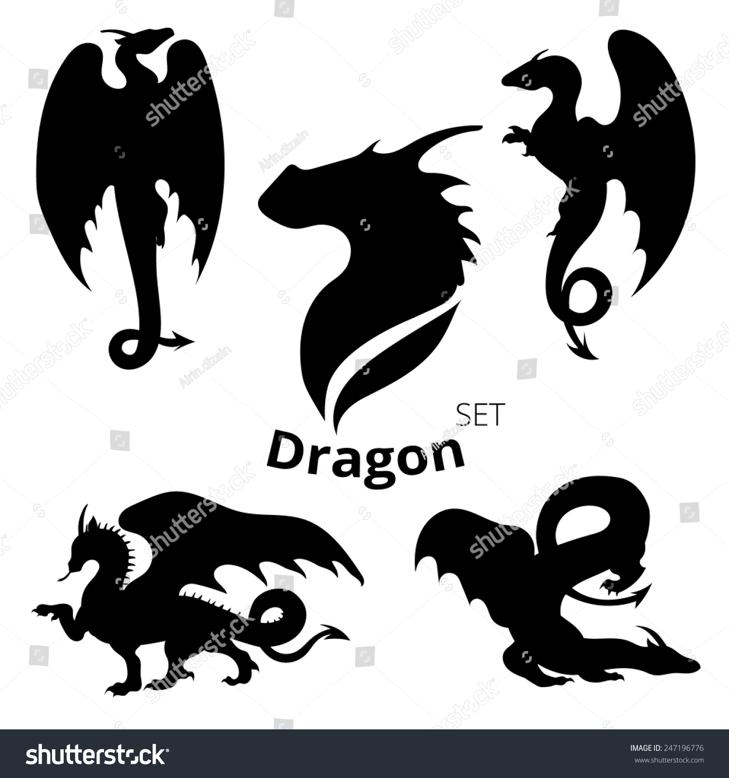 Dragon Set Vector Eps 10 Silhouettes Stock Vector (Royalty Free ...