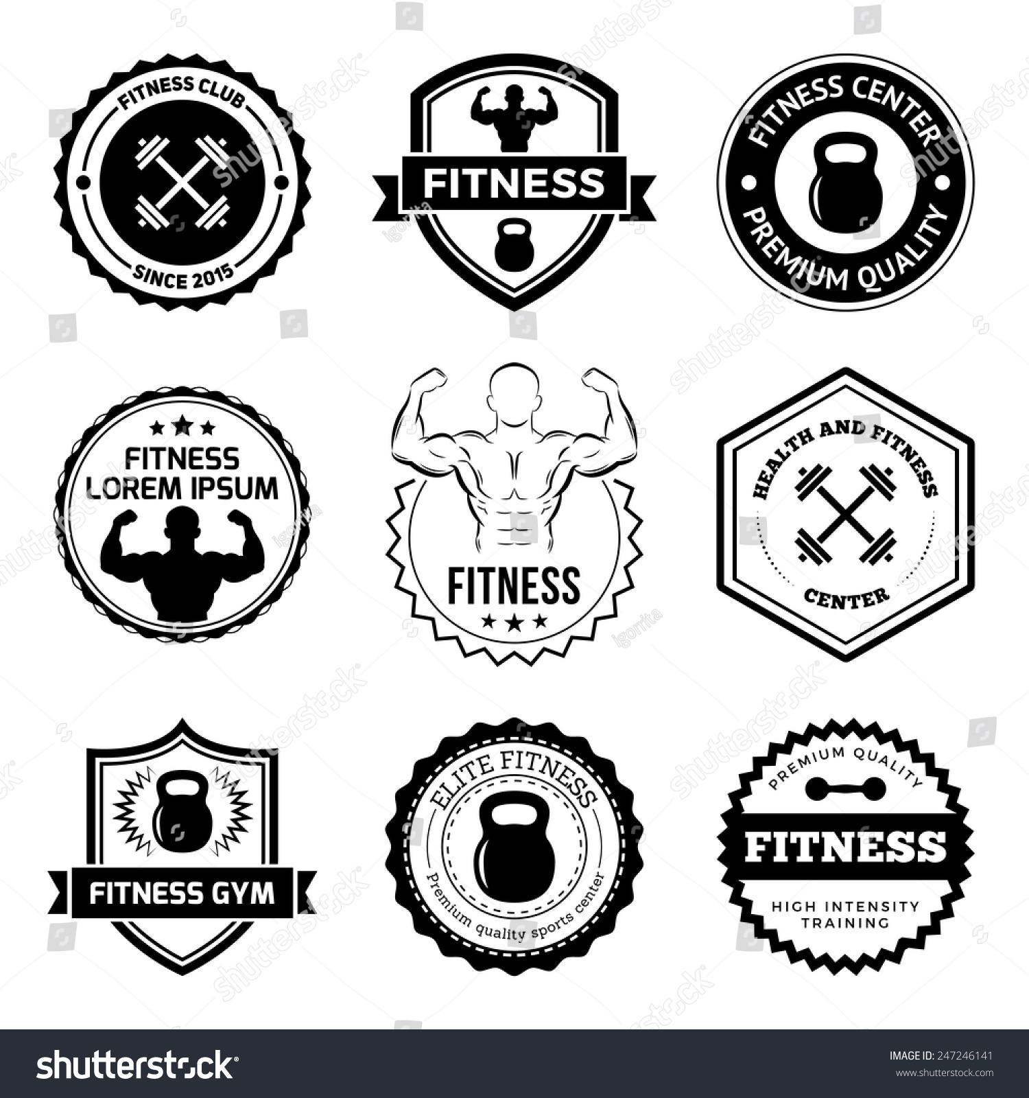 Set Fitness Badges Logos Labels Stock Vector (Royalty Free) 247246141 ...