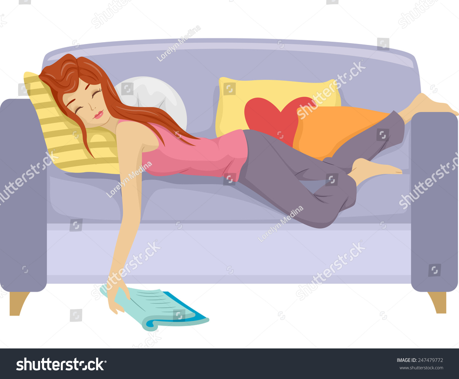 Женщина лежит на диване рисунок