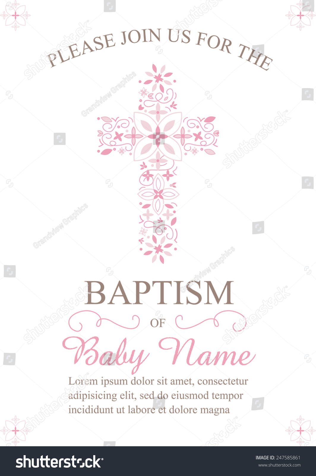 Pink Girls Baptismchristeningfirst Communionconfirmation Invitation ...