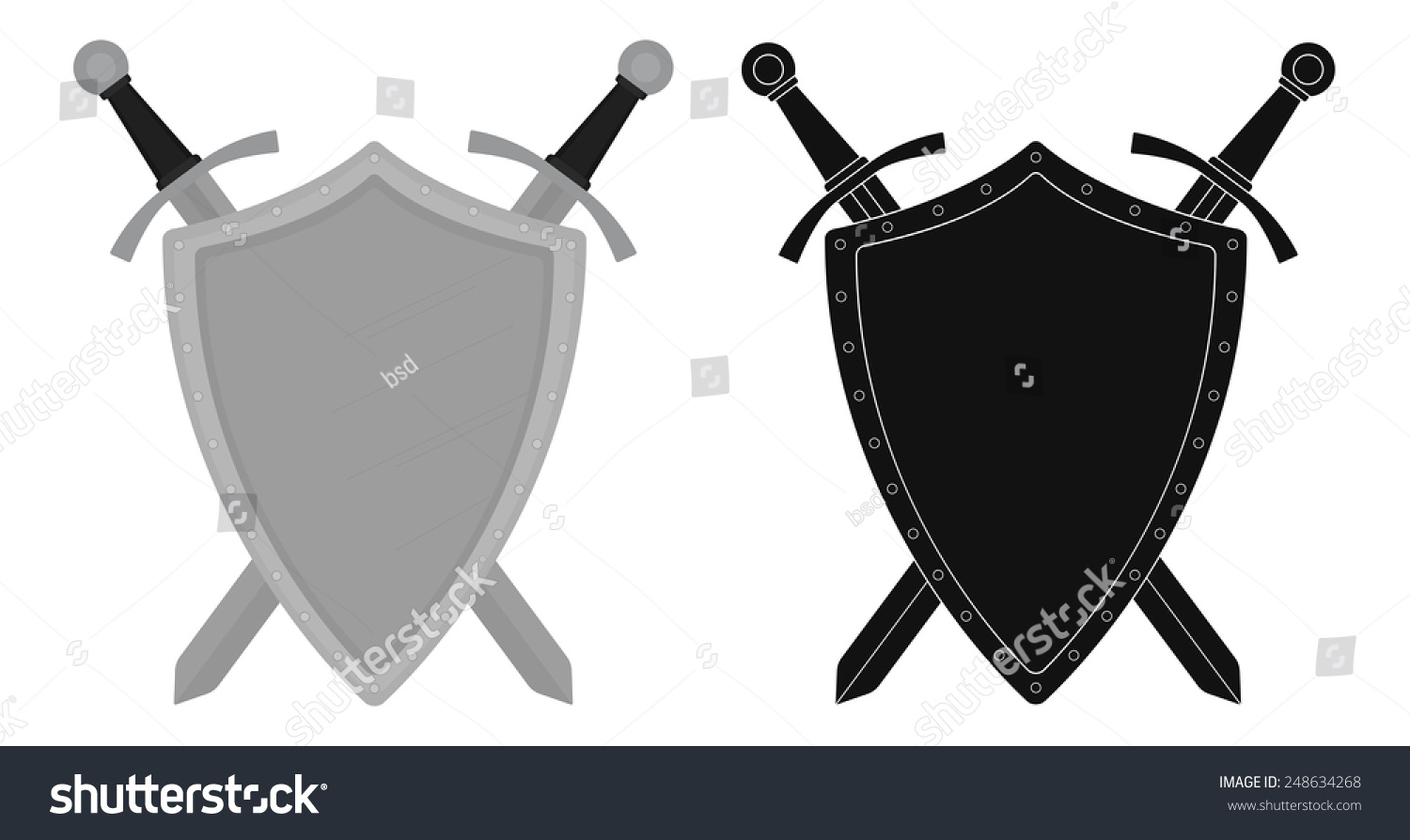 Two Crossed Swords Steel Shield Heraldry Stock Vector (Royalty Free ...