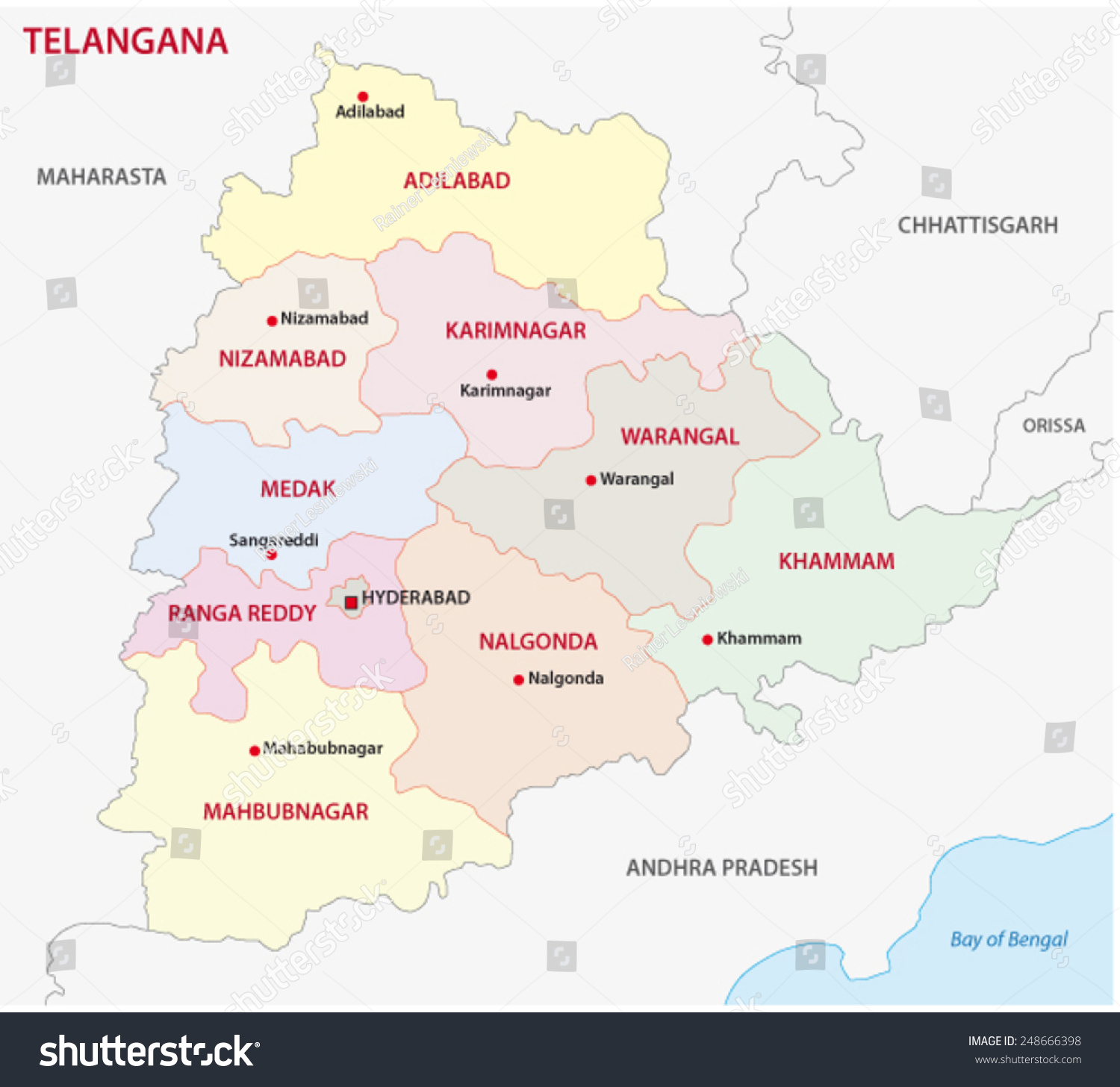 Telangana District Map Stock Vector (Royalty Free) 248666398 | Shutterstock