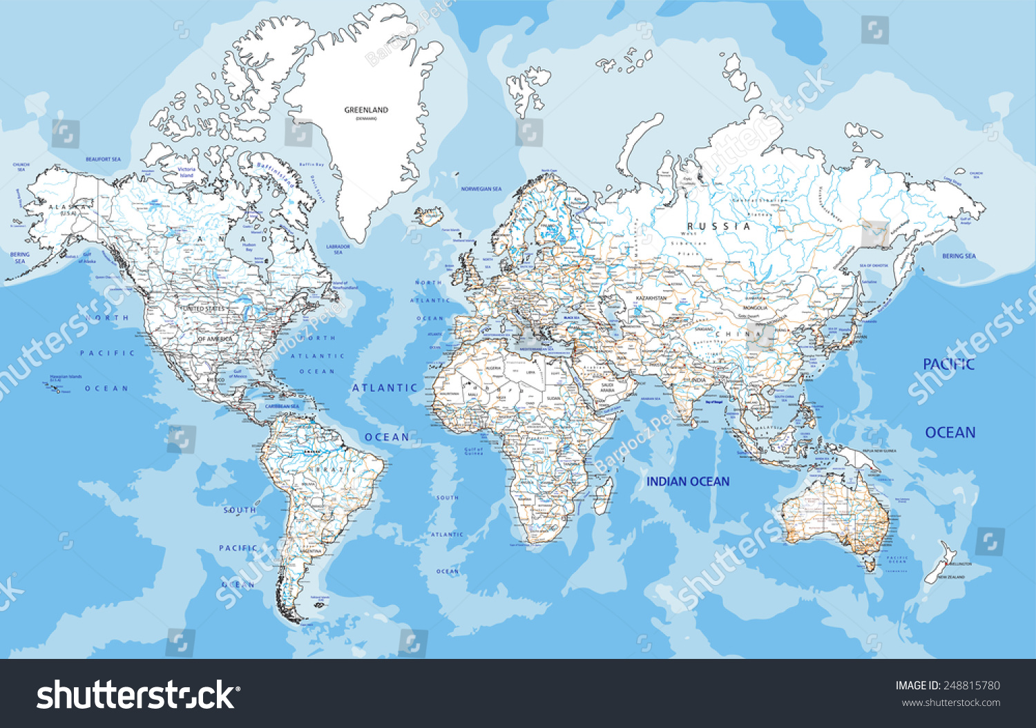 High Detailed World Road Map Labeling Stock Vector (Royalty Free ...